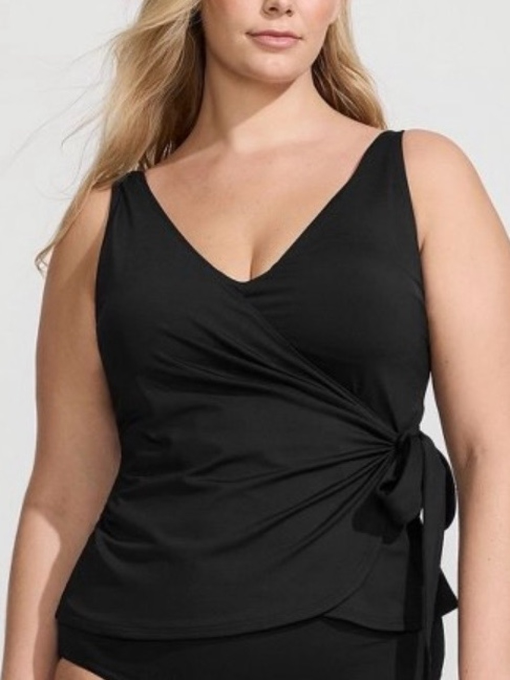 Lands End Side Tie Tankini Swimsuit Plus Size 16W Wrap Solid Black